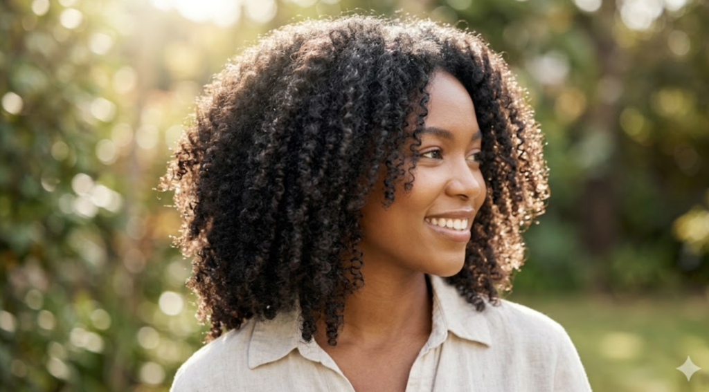 Woman with shiny healthy hair after using argan oil for hair benefits