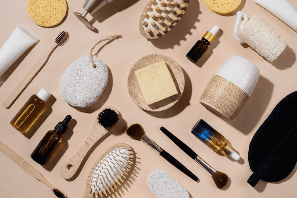 Natural hair oils compared on a flat lay surface for Ayurvedic hair care