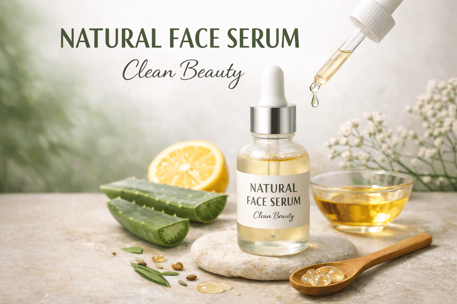 Natural ghee face serum for acne-prone skin on clean background