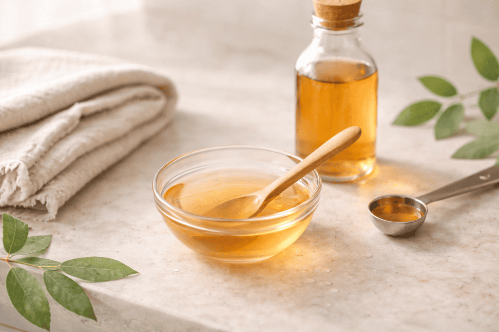 Apple cider vinegar rinse preparation for natural shampoo bar hair transition