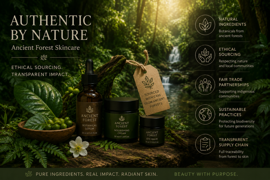 Authentic ancient forest skincare ethical sourcing transparent supply chain
