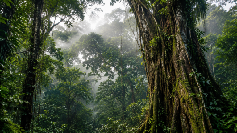 Ancient tropical rainforest canopy representing ancient forest skincare ingredients