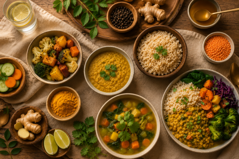 ayurvedic diet better skin meals laid out on a table