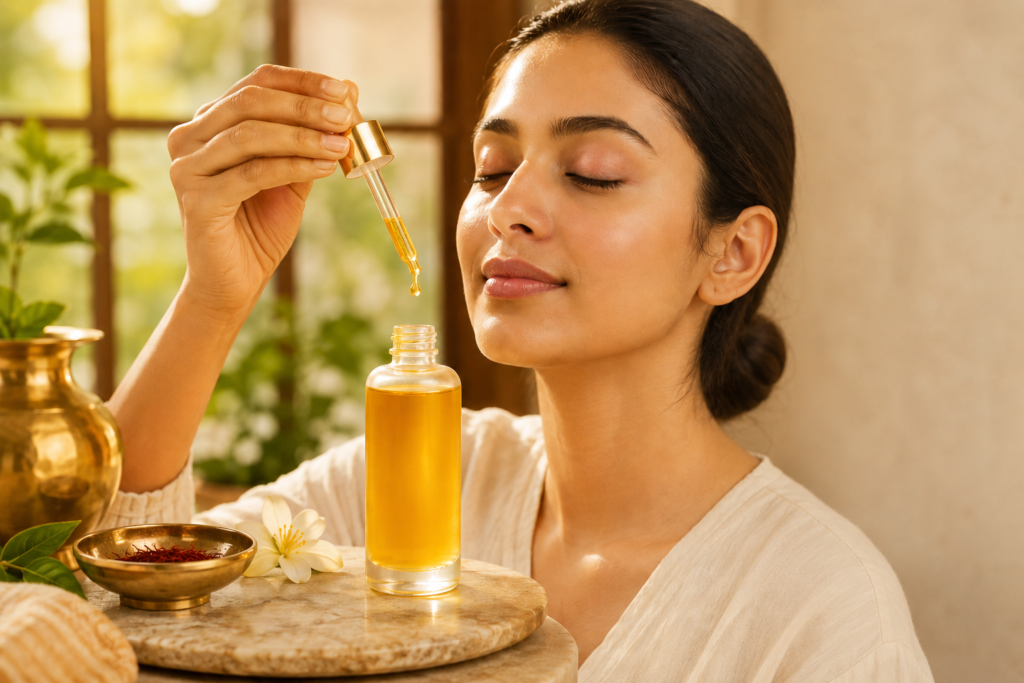ayurvedic morning skincare routine nourishing serum step
