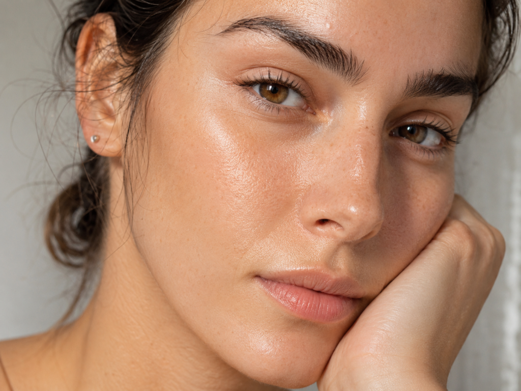 ghee on face 30 days results, close up of glowing skin texture