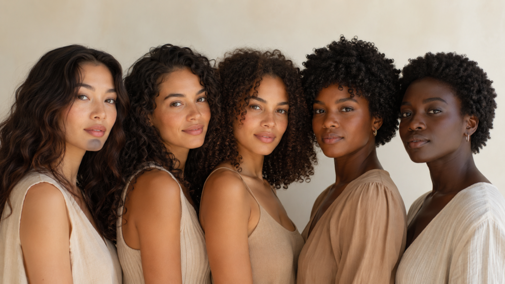 Different natural curl types from waves to coils for silicone-free curl definition
