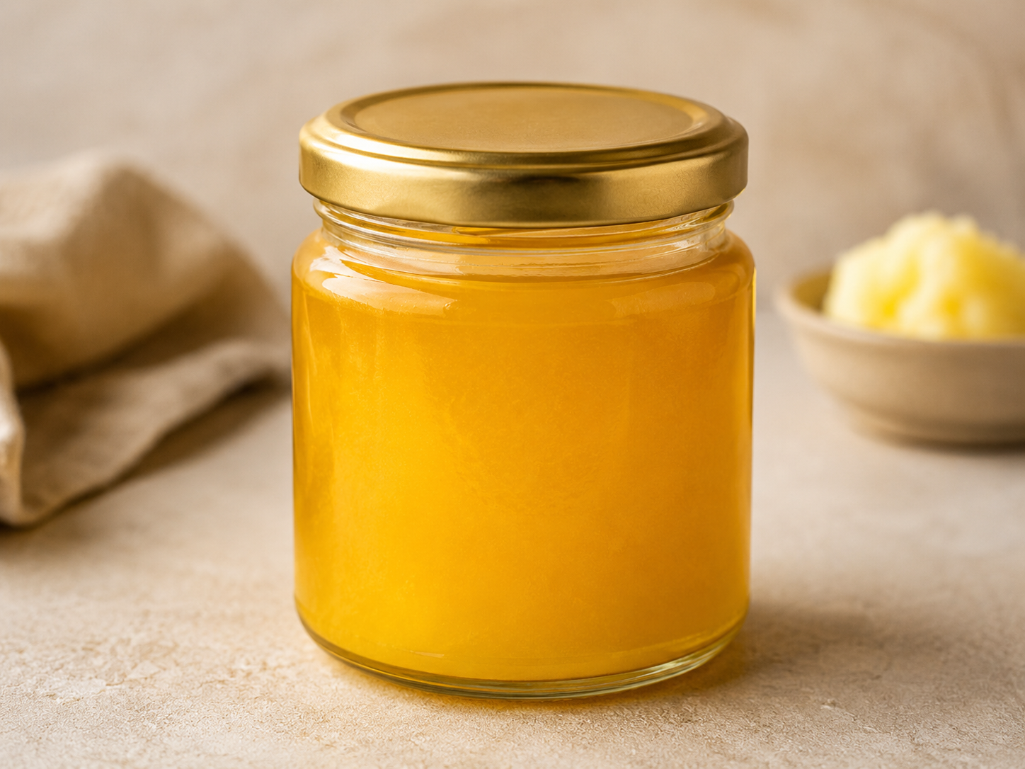 does ghee go bad, golden ghee in a sealed glass jar