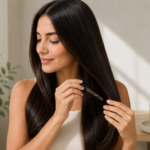 anti frizz serum applied to smooth frizz free hair