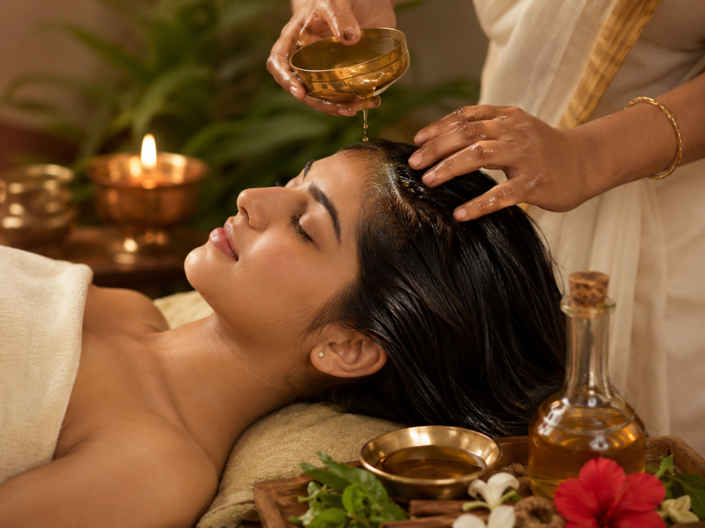 applying ayurvedic hair oils for hair growth using the champi massage method