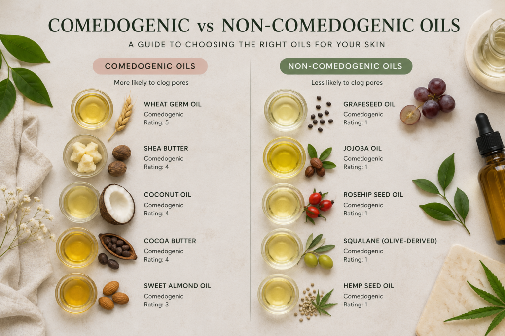 comparing comedogenic and non-comedogenic oils including shea butter